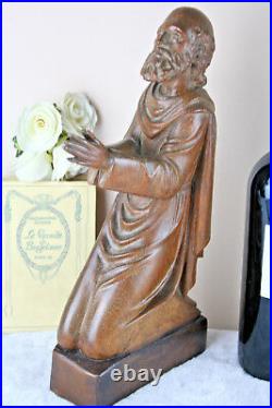 Antique Religious Figurine praying jesus / joseph kneeling statue wood carved