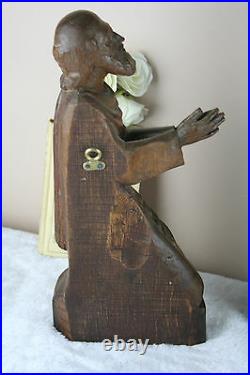 Antique Religious Figurine praying jesus / joseph kneeling statue wood carved