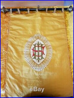 Antique Religious Flag from France Beautiful Monastery Handmade 19 th century