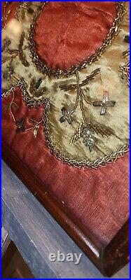 Antique Religious Framed-French Metallic Thread Embroidered Liturgical Linen
