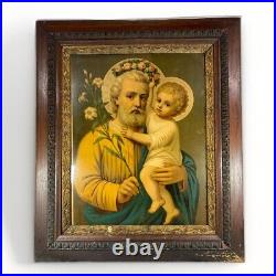 Antique Religious Framed Print Saint Joseph & Child Jesus by Leiber Garland