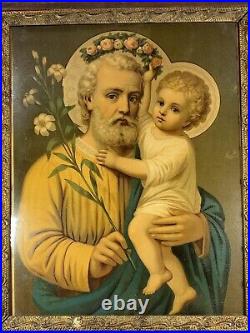 Antique Religious Framed Print Saint Joseph & Child Jesus by Leiber Garland