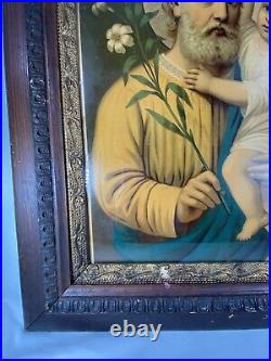 Antique Religious Framed Print Saint Joseph & Child Jesus by Leiber Garland