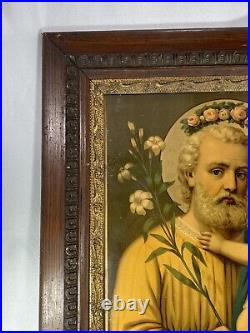 Antique Religious Framed Print Saint Joseph & Child Jesus by Leiber Garland