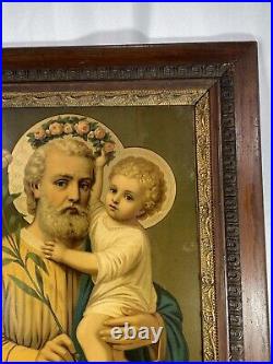 Antique Religious Framed Print Saint Joseph & Child Jesus by Leiber Garland