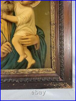 Antique Religious Framed Print Saint Joseph & Child Jesus by Leiber Garland