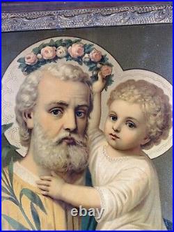 Antique Religious Framed Print Saint Joseph & Child Jesus by Leiber Garland