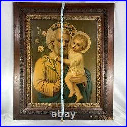 Antique Religious Framed Print Saint Joseph & Child Jesus by Leiber Garland