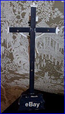 Antique Religious French Christ Crucifix Hand Carved Wooden Altar Cross France