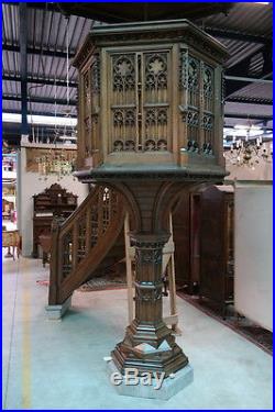 Antique Religious French Gothic Pulpit MAGNIFICENT Model 19th Century in Oak