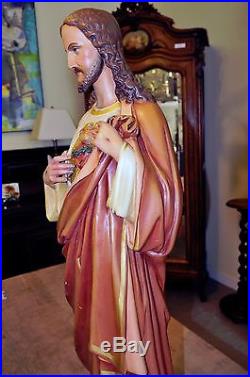 Antique Religious French Statue of Christ Jesus Hand Painted Large Model