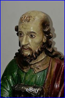 Antique Religious French Statue of St. Peter Hand Carved Wood