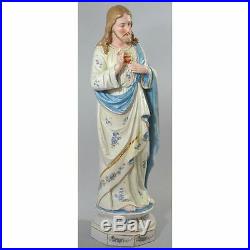 Antique Religious Hand Painted Bisque & Porcelain Jesus Statue