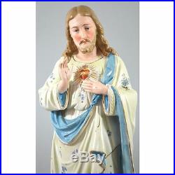 Antique Religious Hand Painted Bisque & Porcelain Jesus Statue