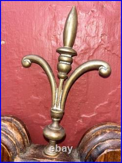 Antique Religious Heavy Wooden WALL Brass SPITTOON Italy Made Plant Garden 28x15 Antique Religious Heavy Wooden WALL Brass SPITTOON Italy Made Plant Garden 28x15