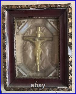 Antique Religious Home Altar Celluloid Crucifix Diorama 3D Victorian 1800s