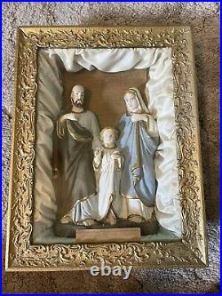 Antique Religious Home Altar Holy Family Diorama 3D Ornate Wood Frame 1800s