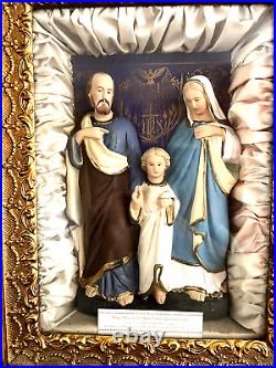 Antique Religious Home Altar Holy Family Diorama 3D Ornate Wood Frame 1800s