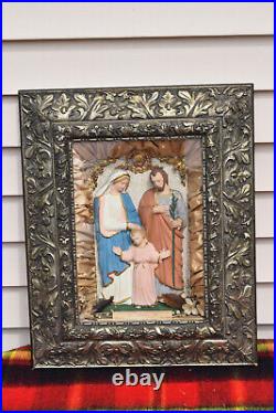 Antique Religious Home Altar of the Holy Family Confraternity Ornate Wood Frame