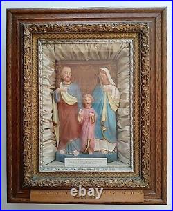 Antique Religious Home Altar of the Holy Family Confraternity Ornate Wood Frame