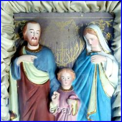 Antique Religious Home Altar of the Holy Family Confraternity in Wood Shadow Box