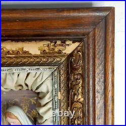 Antique Religious Home Altar of the Holy Family Confraternity in Wood Shadow Box