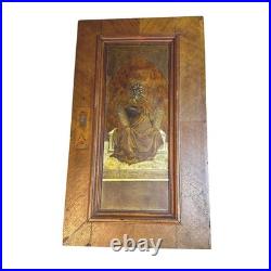 Antique Religious Icon Moses Leviticus Ten Commandments Painting Carved Wood