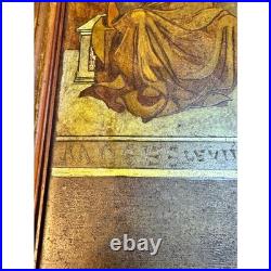 Antique Religious Icon Moses Leviticus Ten Commandments Painting Carved Wood