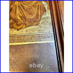 Antique Religious Icon Moses Leviticus Ten Commandments Painting Carved Wood