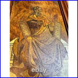Antique Religious Icon Moses Leviticus Ten Commandments Painting Carved Wood