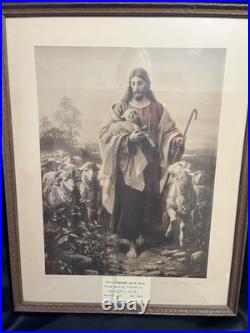 Antique Religious Jesus The Good Shepard 1800s Plockhorst Print Original Frame Antique Religious Jesus The Good Shepard 1800s Plockhorst Print Original Frame