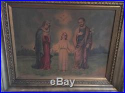 Antique Religious Lithograph Mary Jesus Signed John Duffy New York Canvas 1906