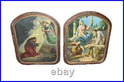 Antique Religious Lithograph Prints Jesus & Holy Family A Pair c. 1920s