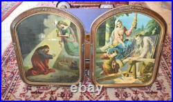 Antique Religious Lithograph Prints Jesus & Holy Family A Pair c. 1920s
