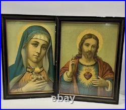 Antique Religious Lithographs Jesus Sacred Heart and Mary Immaculate Heart Set/2 Antique Religious Lithographs Jesus Sacred Heart and Mary Immaculate Heart Set/2