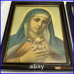 Antique Religious Lithographs Jesus Sacred Heart and Mary Immaculate Heart Set/2 Antique Religious Lithographs Jesus Sacred Heart and Mary Immaculate Heart Set/2