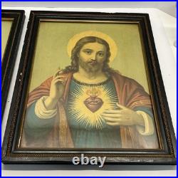 Antique Religious Lithographs Jesus Sacred Heart and Mary Immaculate Heart Set/2 Antique Religious Lithographs Jesus Sacred Heart and Mary Immaculate Heart Set/2
