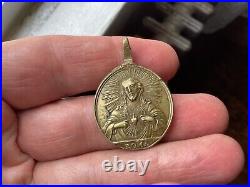 Antique Religious Medal 1700's Sacred Heart Jesus Christ Virgin Pieta