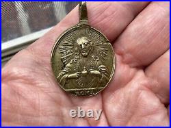 Antique Religious Medal 1700's Sacred Heart Jesus Christ Virgin Pieta