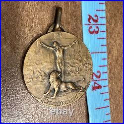 Antique Religious Medal 1920's Jesus Christ on Cross King Messiah