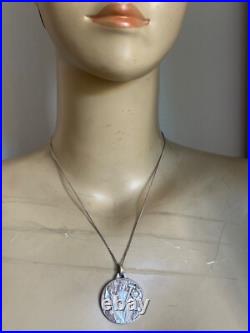 Antique Religious Medal Figural scene with Angels, Sterling Silver chain 925