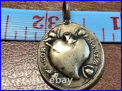 Antique Religious Medal Sacred Hearts Christ Virgin 1700's Cross ventricle
