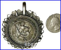 Antique Religious Medal Saint Christopher Medallion Pendant WoW