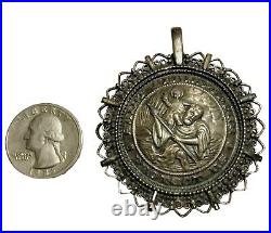 Antique Religious Medal Saint Christopher Medallion Pendant WoW