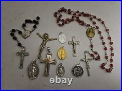 Antique Religious Medals, Jesus, Cross, Rosary. Gold, Silver, Stainless