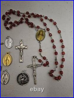 Antique Religious Medals, Jesus, Cross, Rosary. Gold, Silver, Stainless