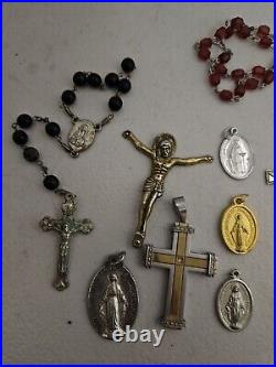 Antique Religious Medals, Jesus, Cross, Rosary. Gold, Silver, Stainless