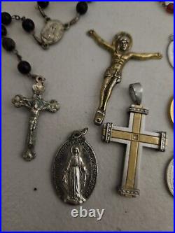 Antique Religious Medals, Jesus, Cross, Rosary. Gold, Silver, Stainless