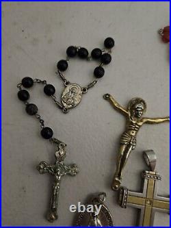 Antique Religious Medals, Jesus, Cross, Rosary. Gold, Silver, Stainless