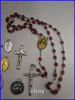 Antique Religious Medals, Jesus, Cross, Rosary. Gold, Silver, Stainless